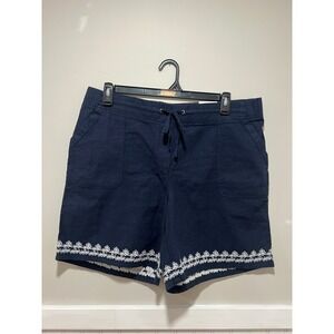 Talbots Linen Blend Pull On Short Embroidery Blue White Casual Women Size 16 NWT